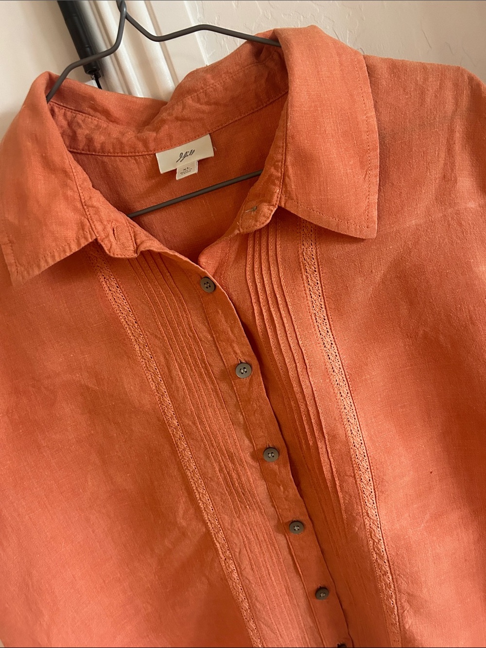 J. Jill Rust-Orange Linen Button-Down Short Sleeve Shirt